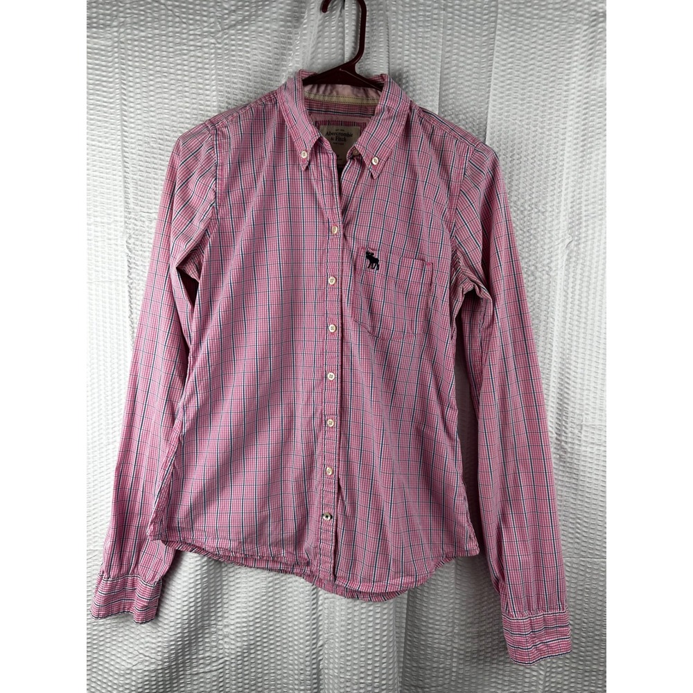 Abercrombie & Fitch Pink‎ women's Button Down long sleeve shirt size MEDIUM Y2k